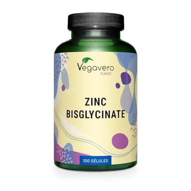 Zinc Bisglycinate | 300 Gélules | 100% Pur – Sans Additifs | Haute Absorption + Vegan | Complément Alimentaire Peau (Acné) + Immunité | Vegavero®