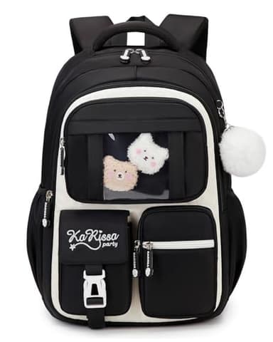DivingBirds Cartable Fille Primaire CE1 CE2 CM1 CM2 Sac a Dos Enfant 22L, Ergonomique | Sangle de Poitrine | Impermeable | Kawaii, Sac à Dos Scolaire Sac Ecole Fille 7-10 Ans, Noir