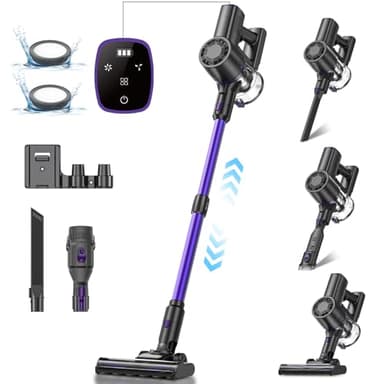 35KPA Aspirateur Balai sans Fil, 40 Min Autonomie Écran LED Aspirateur sans Fil Puissant, Système de filtration cyclonique en 4 étapes, Aspirateur balai pour Sols Durs/Les Poils d'animaux/Tapis