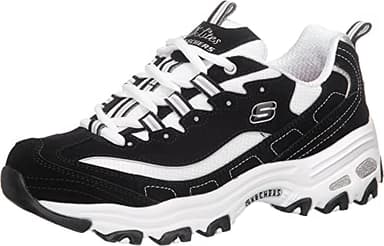 Skechers Femme D'lites Biggest Fan Baskets, Black Trubuck White Mesh Silver Trim, 39 EU