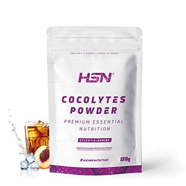 Eau de Nois de Coco + Electrolytes Cocolytes de HSN | Idéal pour l'Hydratation dans le Sport | Source de Chlorure + Sodium + Potassium | Végétalien, Sans Gluten | En Poudre, Thé à la pêche | 150gr