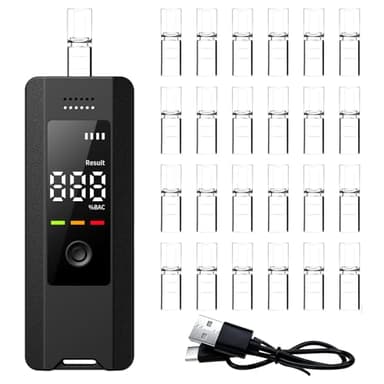 Neoreser Alcootest Ethylotest Electronique, Rechargeable, Ecran LED d'Affichage Numérique, Professionnel Portable Testeur d'alcool ave 25 Embouchures pour Usage Domestique et Professionnel