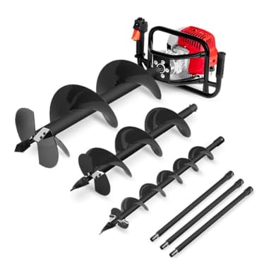 GREENCUT GD750X - Tarière à essence 75cc 5.2hp, moteur 2 temps, trois mèches en acier 100/200/300mm, 3 extensions 60cm, profondeur maximale 280cm