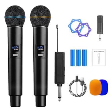 Microphone Sans Fil,Double Portable Micros Dynamiques Avec Récepteur Rechargeable,Micro Dynamique A Main Double,Microphones A Main Sans Fil Pour Karaoké,Fête,Réunion