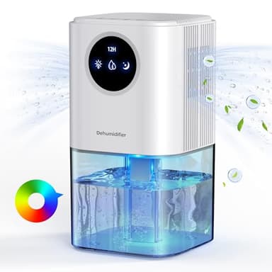 Deshumidificateur d' air Anti Moisissure, ANOEPUY Portable 1700ML Electrique Déshumidificateurs Silencieux Maison pour Chambre/Salle de bain/Cave avec LED 7 Couleurs Minuteur & Arrêt Automatique-Blanc