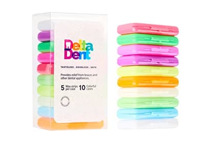 Cire orthodontique pack de 10 pour appareil dentaire - 50 bandes de cire orthodontique de qualité supérieure dans des étuis de couleur - Sans gout et Non parfumé