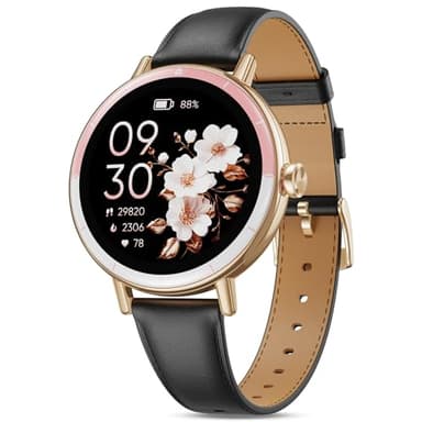 TIFOZEN Montre Connectée Femme, 1,27'' HD Smartwatch Petit Poignet Ronde avec Cycle Menstruel/SpO2/Fréquence Cardiaque/Sommeil/Podomètre/100+ Modes Sportifs/IP68 pour Android iOS, Or Rose/Noir