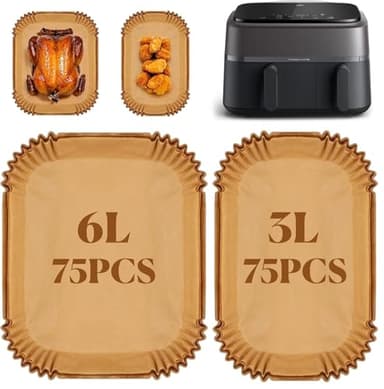 150 Pcs Papier Cuisson Air Fryer pour Philips Dual Basket Airfryer Série 3000 6L/3L NA350, pour Moulinex 5.2/3.1L, Papier Air Fryer pour grandes et petites friteuses à double tiroir