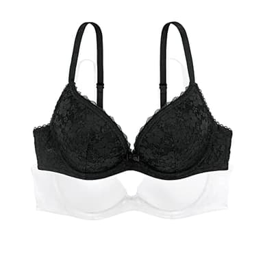 Dorina Soutien-Gorge Push-Up Plongeant Femme Sonia, Lot de 2 – À Armatures, Bonnets Moulés avec Dentelle et Tissu Microfibre Lisse pour Effet Pigeonnant et Confort, Noir et Blanc