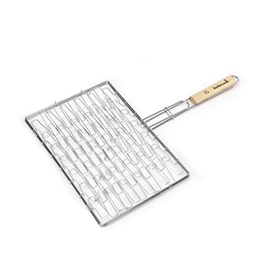 Barbecook Grille barbecue élastique 40x 28 cm, Acier Chromé/Bouleau FSC, Argent