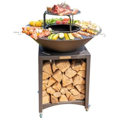 Mon Mobilier Design Fiesta Brasero Haut avec Plaque et Grille Amovible en Acier Barbecue plancha extérieur Ø 75 cm