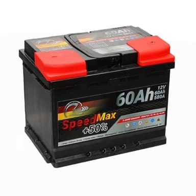 SpeedMax Batterie Auto 60 Ah 580A L2 Puissance Maximale, Longue Durée, de tailles allant de L0 à L6 et également pour véhicules utilitaires et camions