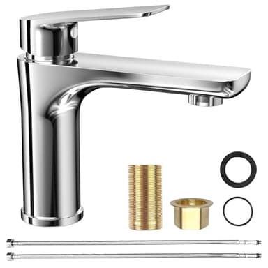 WinGluge Mitigeur Lavabo, Robinet Salle Bain Monocommande, Mitigeur de Lavabo, Bonde Incluse, Robinet de Salle de Bains Lavabo, Hauteur Sous Bec 9 cm, Robinets de Lavabo, Chromé