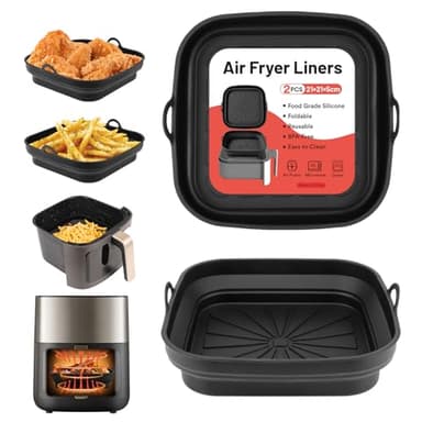 Alyvisun Moule Silicone Air Fryer Accessoire, 2 Pièces Panier Moule pour Friteuse à Air Chaud Réutilisable Airfryer Pot Plat Carré Pliable Doublure Liner pour Friteuse Air, Micro-ondes, Four