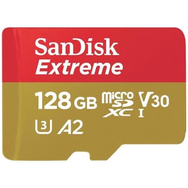 SanDisk 128 Go Extreme carte microSDXC pour caméras embarquées et drones + Adaptateur SD + RescuePRO Deluxe, jusqu'à 190 Mo/s, avec performances A2 App, UHS-I , Classe 10, U3, V30