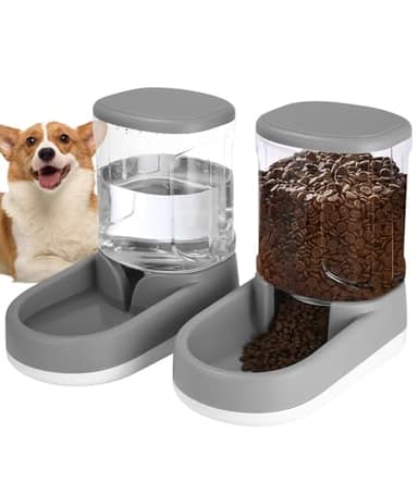 Distributeur Croquettes Chat Automatique, Distributeur Eau Chien, 2 Unités, 3.8 L, Distributeur Automatique de Nourriture et d'eau pour Chat et Chien, pour Petits et Grands Chiens, Chats (Gris)