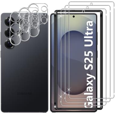 Lutree pour Samsung Galaxy S25 Ultra 5G Verre Trempé, 3+3 Pièces Protection écran + Caméra Arrière Protecteur Film, 9H Dureté HD Anti-Rayures Sans Bulles Vitre Trempé Protecteurs d'écran