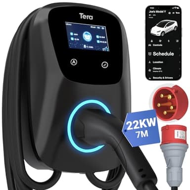 Tera Chargeur Voiture Électrique Triphasé Type 2: Borne de Recharge Véhicule Électrique 22kw 32A 400V Prise CEE Puissance Courant Réglable CE Certifié 7M Câble de Charge Compatible avec EV W01 Gris