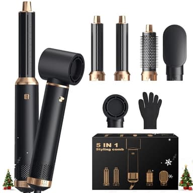 Air Styler Airbrush 5 en 1,1000w Sèche Cheveux Ionique,Hair Styler,Température Vitesse du vent Réglable,Brosse Soufflante Hair Dryer Brush avec 30mm Boucleur, pour Cheveux Secs, Lissés, Bouclés