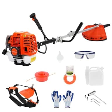 HshDUti Débroussailleuse Thermique Professionnelle 52 cm3 3CV Système Anti Vibration, 2 en 1 Coupe-Bordure avec/Tête/de Coupe Double Fil et Lame 3 Dents Modèle Conçu pour Les Pros, sans Orange