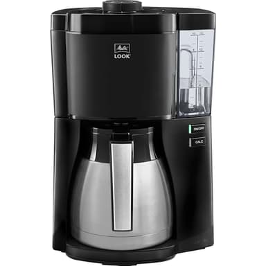 Melitta, Cafetière Filtre LOOK V Therm Timer 1,25L Noir/Acier, Cafetière Programmable, Fonction AromaSelector, Fonction Minuteur, Porte-filtres 1x4, 10 Tasses, Verseuse Isotherme,1025-18,1080W