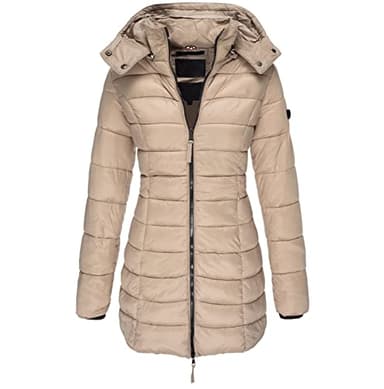 Parka Femme Hiver Couleur Pure Manche Longue avec Capuche - Veste Femme Mi Saison Fermeture Éclair avec Poches Exquisite Classique Respirante Manteaux Running Unique Vestes Beige S