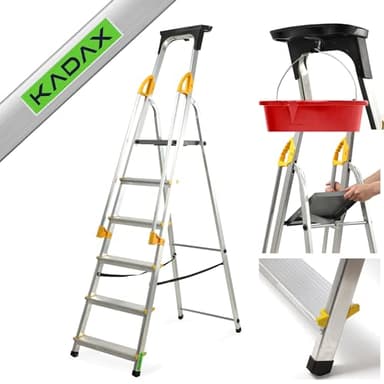 KADAX Échelle en Aluminium avec Une Capacité de Charge de 150 kg, Escabeau avec Conception Robuste pour Travaux Domestiques et Professionnels (6 Marches)