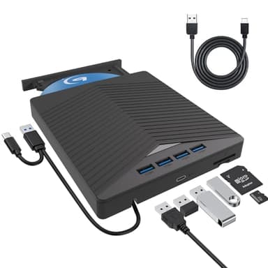 Lecteur DVD Externe - Polyvalent Lecteur CD/DVD Externe pour Ordinateur Portable, USB 3.0 et Type-C Lecteur CD DVD +/-Rw , Graveur DVD/CD ROM pour Ordinateur Portable PC Mac OS MacBook Windows 11