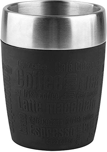 Emsa 514514 TRAVEL CUP tasse isotherme, mug avec couvercle, revêtement silicone, 200ml, Noir
