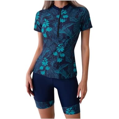 Femme Maillot De Bain 2 PièCe Surfwear Anti-UV SéChage Rapide Combinaison De Bain D'éTé Manche Long pour Mer Natation Surfing Justaucorps De Plage