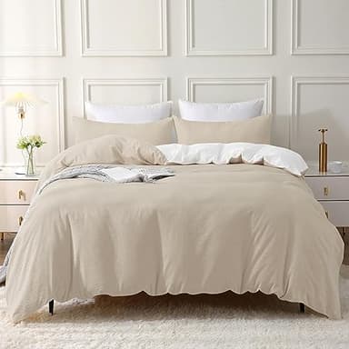 SOULFUL Housse de Couette 240x260 Coton, Chameau Beige Ensembles de Housse de Couette avec Fermeture Éclair, 100% Coton Lavé, Texture Lin, Parure de Lit 240x260 Coton avec 2 Taie d'oreiller 65x65 cm