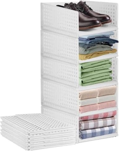 5 Pièces Organisateur Armoire Vetement, Boîtes À Tiroirs En Plastique Empilables, Organisateur Armoire Vetement Boîtes De Rangement Pour Penderie, Placard, Chambre À Coucher, Maison, Cuisine