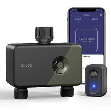 Diivoo Programmateur Arrosage WiFi 2 Voies avec Passerelle RFID, Minuteur Arrosage Automatique Intelligent avec 12 Plans d’Arrosage et 2 Modes d’arrosage, Minuterie d'irrigation avec Alexa et Google