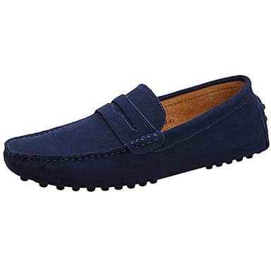 Jamron Hommes Daim Penny Loafers Confort Chaussures de Conduite Mocassin Slippers Bleu Marine 2088 EU43