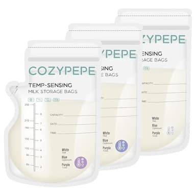 Sacs de Conservation du Lait Maternel de 100 PCS, Sac de Stockage de Lait Maternel de 250ml avec Bec Verseur, Sac de Lait avec Changement de Couleur Sensible à la Température pour une Allaitement Pra
