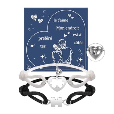 YELUWA Bracelet Couple Amoureux Pour 2 - Cadeau Couple Noel Bracelets Aimanté Bracelets en Commun Distance Réglable Bracelet Magnéti que Bijoux Homme Femme Amitié Famille Cadeau Mariage