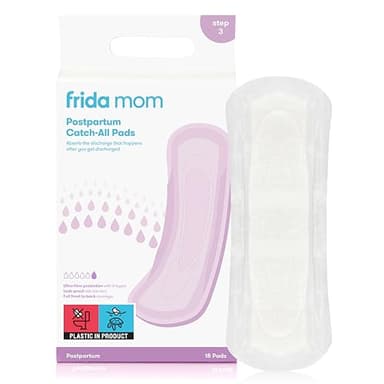 Frida Mom Lot de 18 serviettes hygiéniques post-partum pour soins féminins anti-fuites, 6 couches de protection pour une absorption maximale