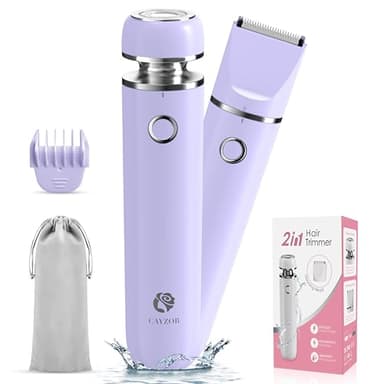 Cayzor Rasoir Electrique Femme – Tondeuse électrique 2 en 1 pour bikini humide/sec, sans fil, étanche, rasoir pour le visage, le haut, les lèvres, le menton, les aisselles, les jambes (violet)