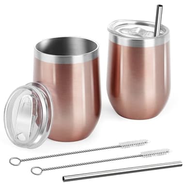 Lot de 2 Tasse à Café en Acier Inoxydable, 350ml Mug Isotherme Réutilisable, Tasse Isotherme Voyage double isolée sous vide avec Couvercle, Café Étanche Mug pour pique niques, camping, voyages