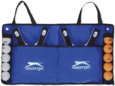 Slazenger Set de Tennis de Table – 15 pièces – 4 Raquettes de ping-Pong, 10 balles de Tennis de Table et 1 Sac de Transport – Facile à emporter – Multicolore