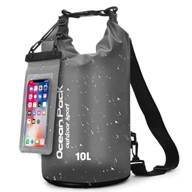 Sac Étanche avec Pochette & Sangles pour Outdoor, Camping & Sports Nautiques | 5L, 10L, 20L | Léger & Résistant | Paddle & Plage (Noir, 10 L)