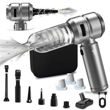 Kevsuvqin 4-en-1 Aspirateur Voiture Puissant sans Fil, 18KPA Mini Aspirateur a Main sans Fil avec Moteur Brushless, 3 Niveaux Réglables, Voyant de Batterie, Souffleur Air Comprimé Nettoyage PC