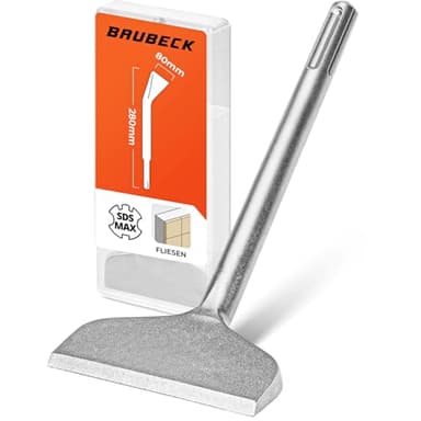 Burin carrelage SDS Max BAUBECK 280 mm - Coudé 10°, trempé, burin plat SDS Max, enlève plâtre/colle, outil perforateur robuste