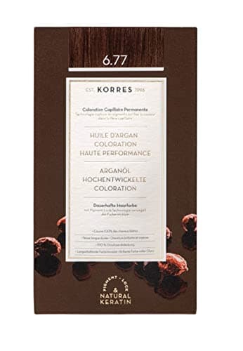 Korres Coloration Permanente aux Extraits Végétaux - Couvre 100% des Cheveux Blancs sans Ammoniaque/PPD 6.77 Blond Foncé Marron Intense, 1 Unité
