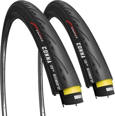 Fincci Conna Pneus 700x25c - Pliable Slick Tires 25-622, 120 TPI avec Protection Anti-crevaison en Nylon 1mm, pour Vélo de Route, Race & Adulte Velo, Electrique & Tournée Bicyclette - Paquet de 2