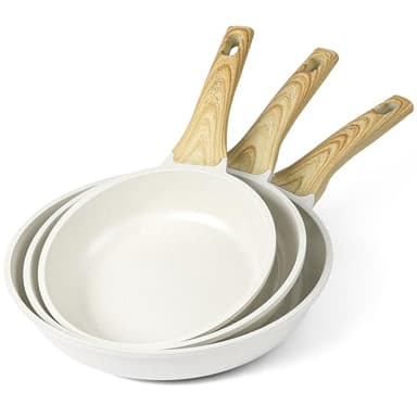 GiPP Poêle à Frire Antiadhésive en Céramique – Poêle Saine et Non Toxique, Compatible Induction, Sans PFAS ni PFOA, Passe au Lave-Vaisselle(Blanchâtre,20+24+28CM)