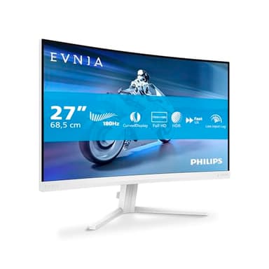 Philips Evnia 27M2C5201L - Moniteur de Jeu incurvé FHD 27 Pouces, 180 Hz, 1 ms GtG, FreeSync Prem. (1920x1080, 2X HDMI 2.0, 1x DP 1.4) Blanc
