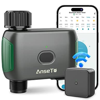 AnseTo Programmateur Arrosage WiFi et Gateway,Automatique Minuteur d'irrigation Intelligent pour Pelouse et Jardin,à La Météo Connecté de Smart Arrosage Extérieur Programmateur Installation Facile