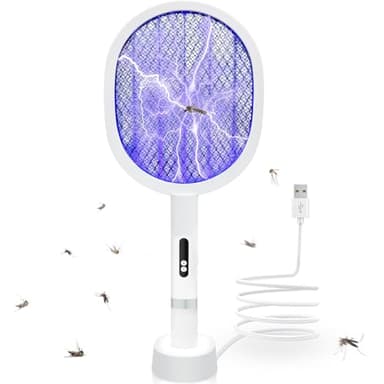 Snarflun Raquette Electrique Insectes,2 in 1 Raquette Moustique Electrique, 3000v Raquette Anti Moustique Puissante USB Rechargeable, Tapette électrique Convient pour IntéRieur et ExtéRieur.