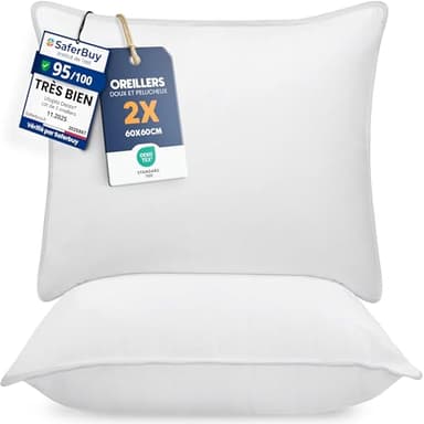 Utopia Bedding Pillow (Lot de 2), 60 x 60 cm, Oreiller de Sommeil, Coussin Respirant et Doux (Blanc)